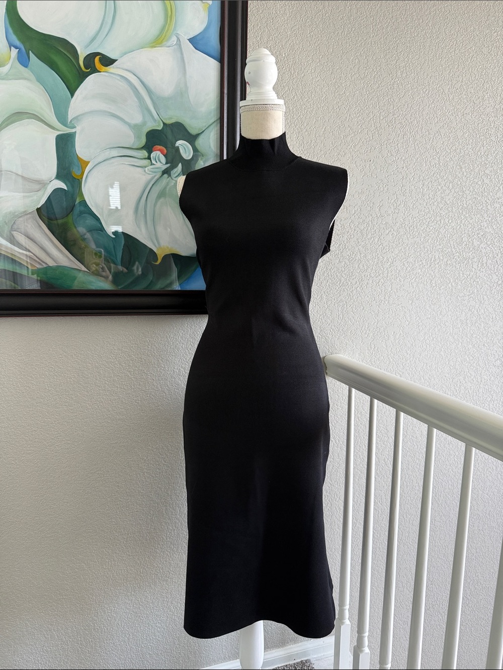 House of Harlow 1960 Black Sleeveless Mock Neck Knit Bodycon Midi Dress